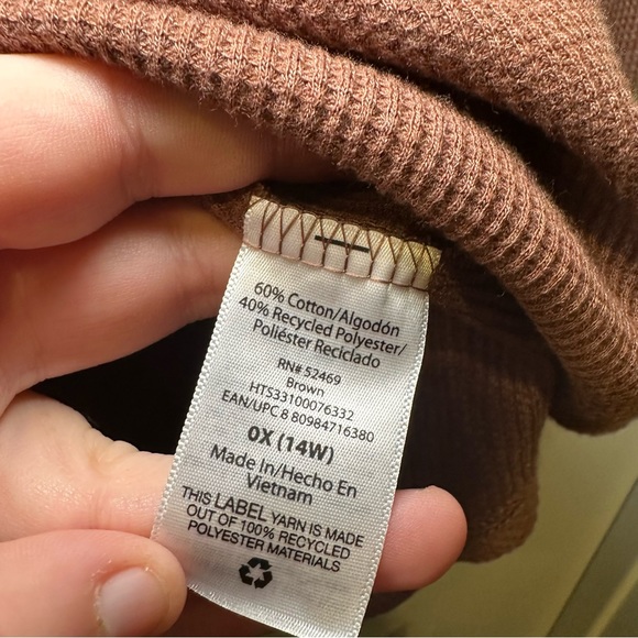 Terra & Sky Brown V Neck Henley Thermal Top size 0X - Picture 7 of 8